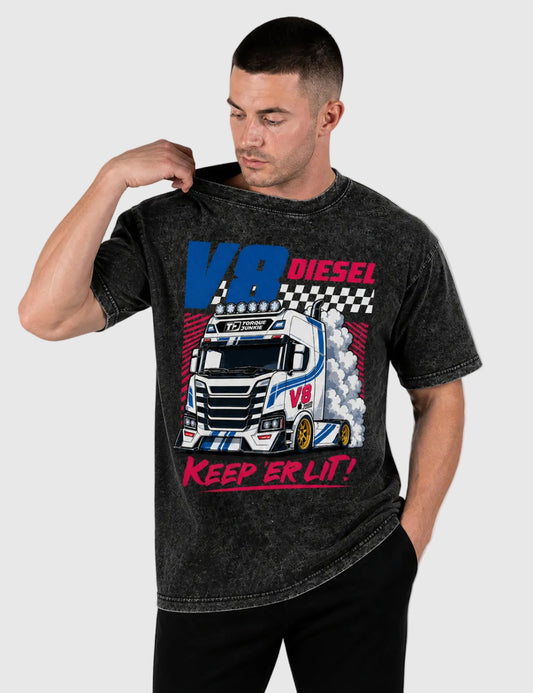 Keep Er Lit Washed T-Shirt - Charcoal 2XL