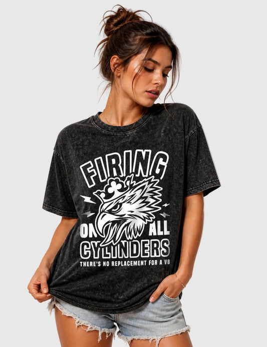 Women's All Fired Up Washed T-Shirt - Charcoal 2XL