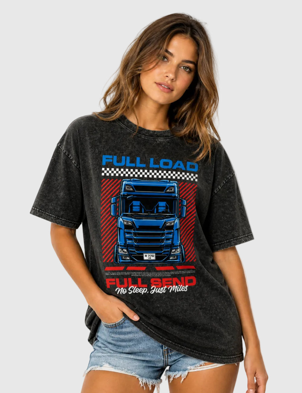 Women's Full Load, Full Send Washed T-Shirt - Charcoal 2XL