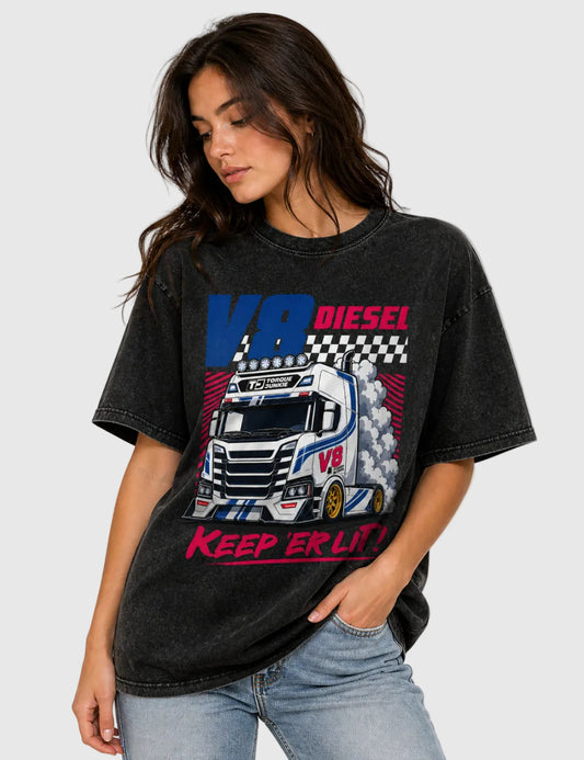 Women's Keep Er Lit Washed T-Shirt - Charcoal 2XL